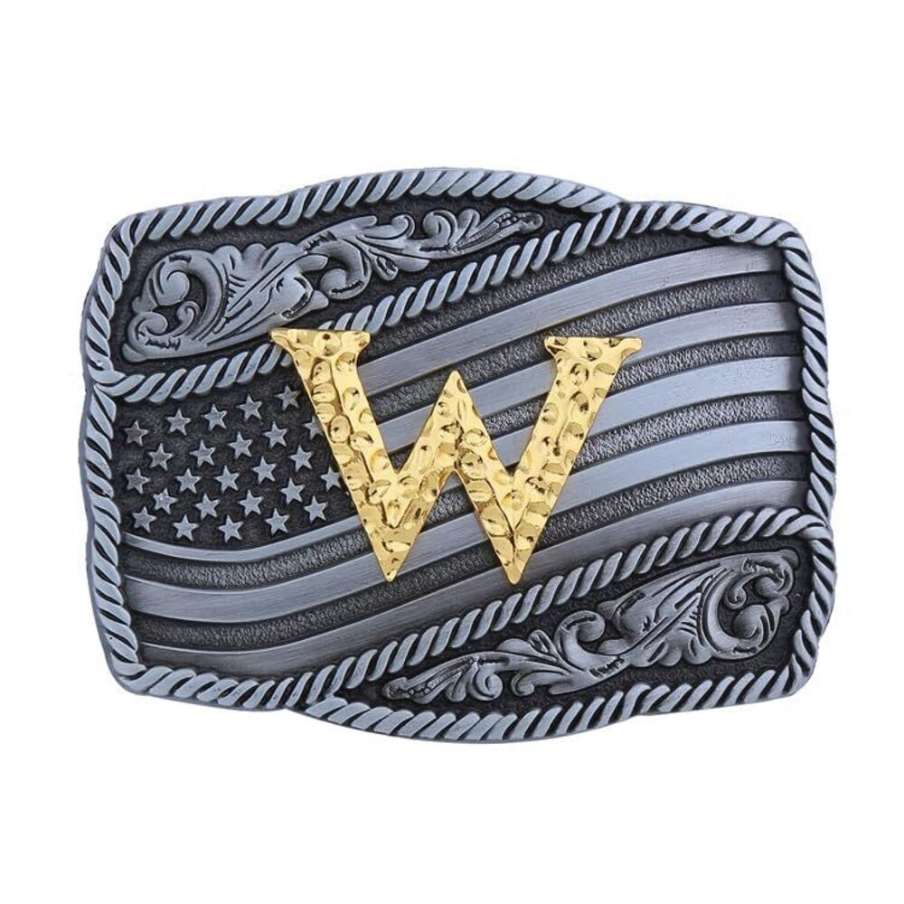 7546 Western Cowboy Belt Buckle , Initial Letters American Flag Belt Buckle